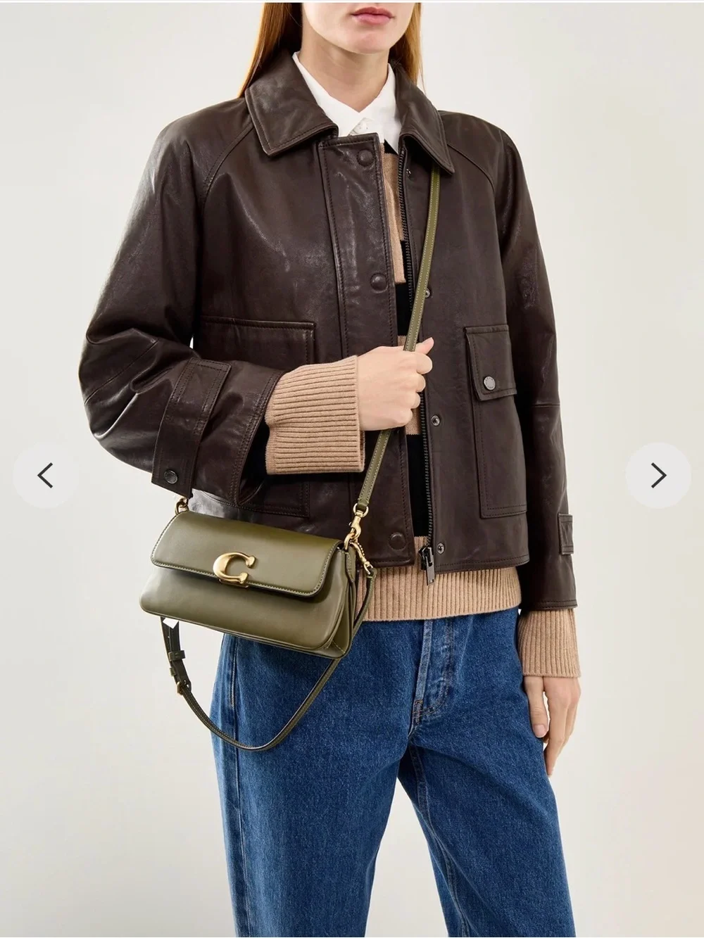 Coach Jet Shoulder Bag in Brass/Olive Green Refined Calf Leather